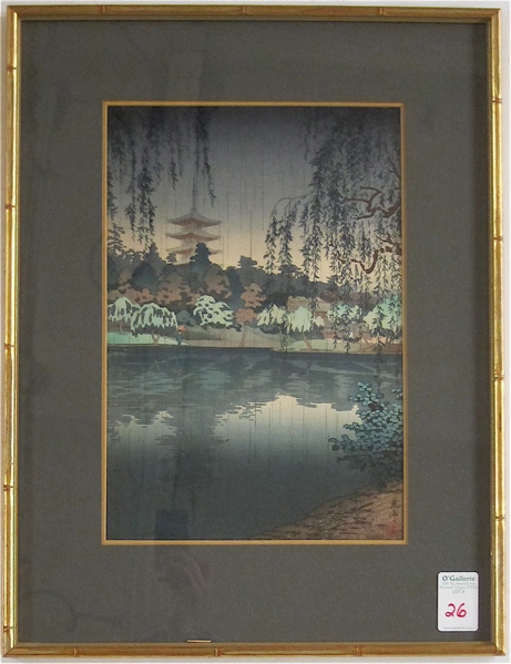 Appraisal: TSUCHIYA KOITSU COLOR WOODCUT Japanese - titled Rain Scene at