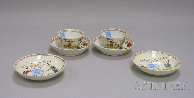 Appraisal: Six Chinoiserie Decorated Earthenware Items two English tea bowls with