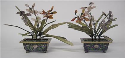 Appraisal: Pair of Chinese hardstone plants early th century