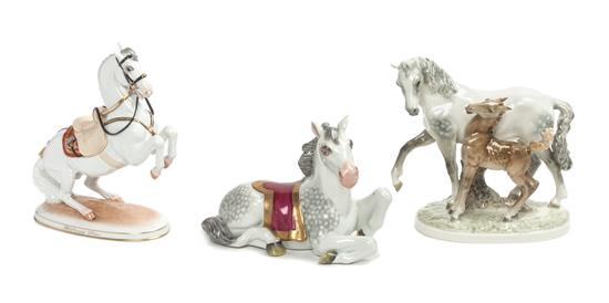 Appraisal: Sale Lot Three Continental Porcelain Horses th century comprising Hutschenreuther