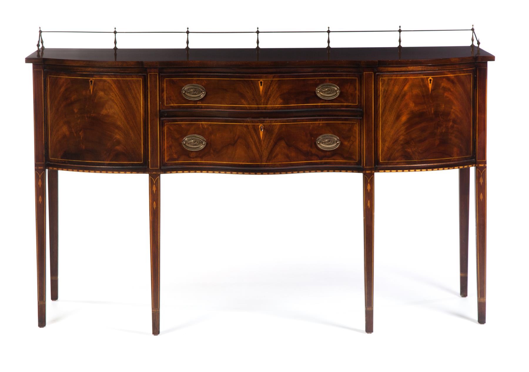 Appraisal: HEPPLEWHITE-STYLE INLAID SIDEBOARD BY HENKEL-HARRIS American late th century mahogany