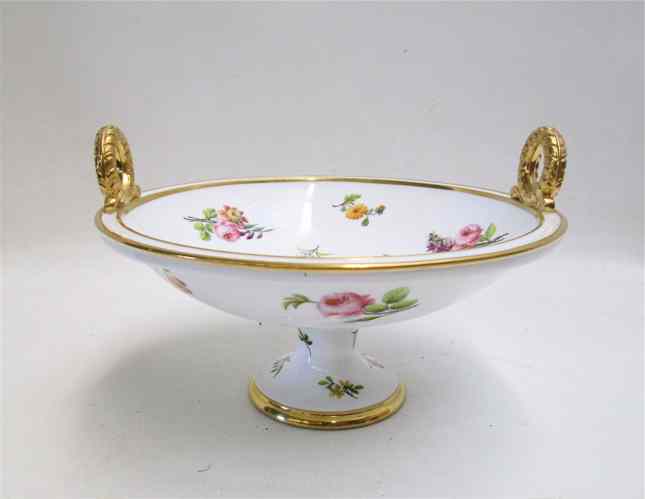 Appraisal: HAND ENAMELED PORCELAIN COMPOTE with flowers on white ground gold