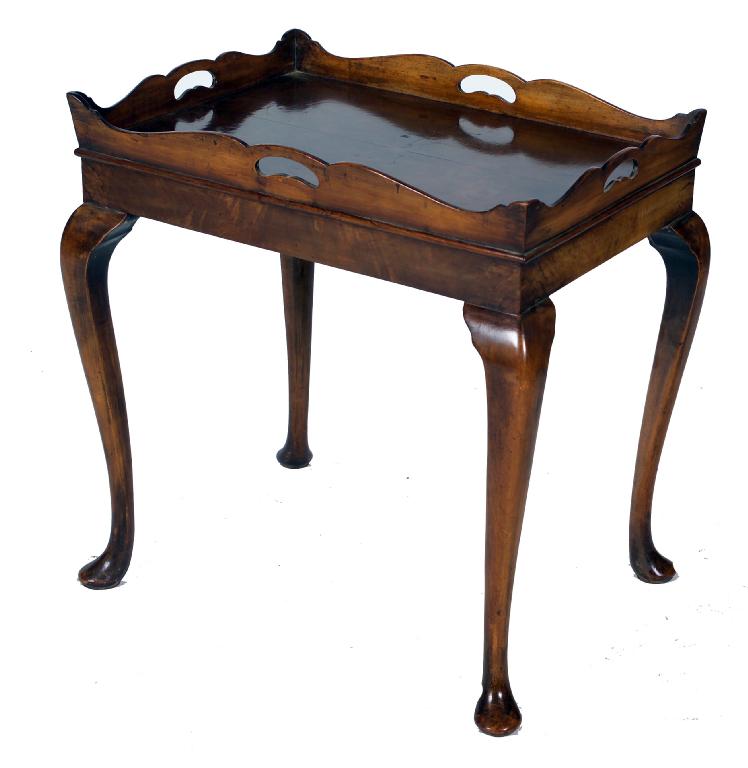 Appraisal: GEORGIAN STYLE WALNUT TRAY TABLE c the rectangular quarter veneered