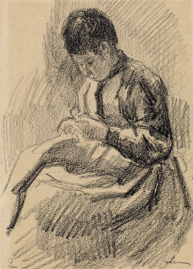 Appraisal: MAXIMILIEN LUCE La Tante Octavie Charcoal on paper adhered to