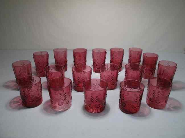 Appraisal: Pilgrim cranberry glass Adam pattern tumblers and old fashions or