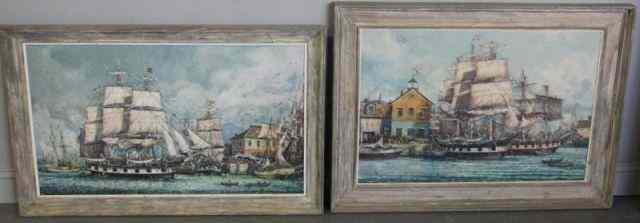 Appraisal: MAFFEI Two Nautical Oil Paintings Two oil paintings of ships