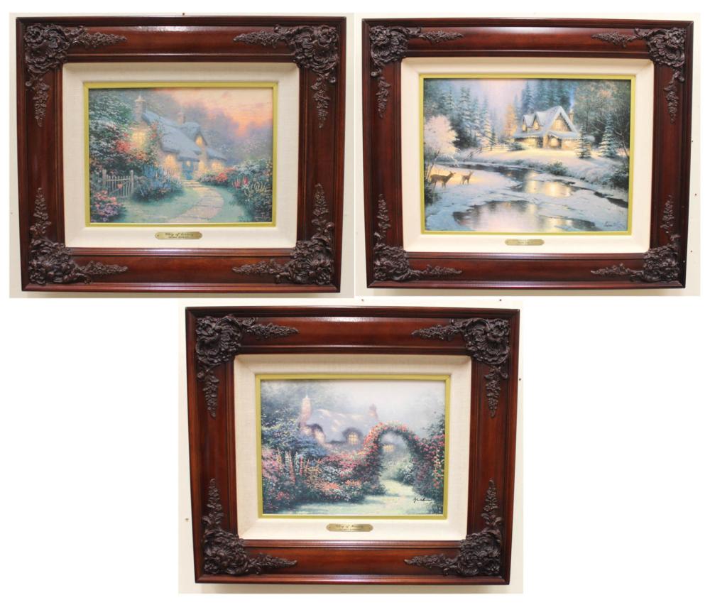 Appraisal: THOMAS KINKADE United States - three embellished prints on canvas