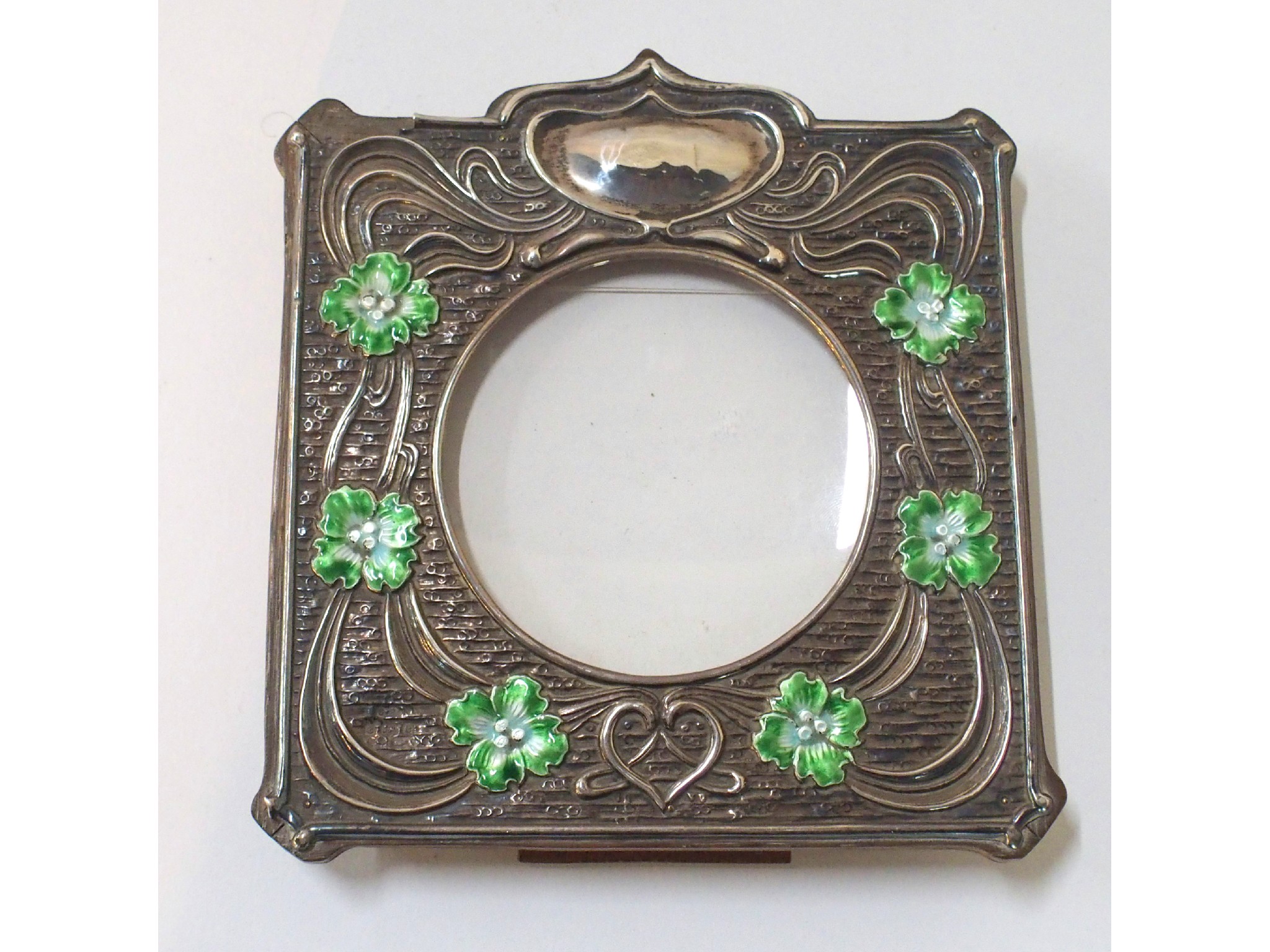 Appraisal: An Art Nouveau silver and enamel photo frame Birmingham x