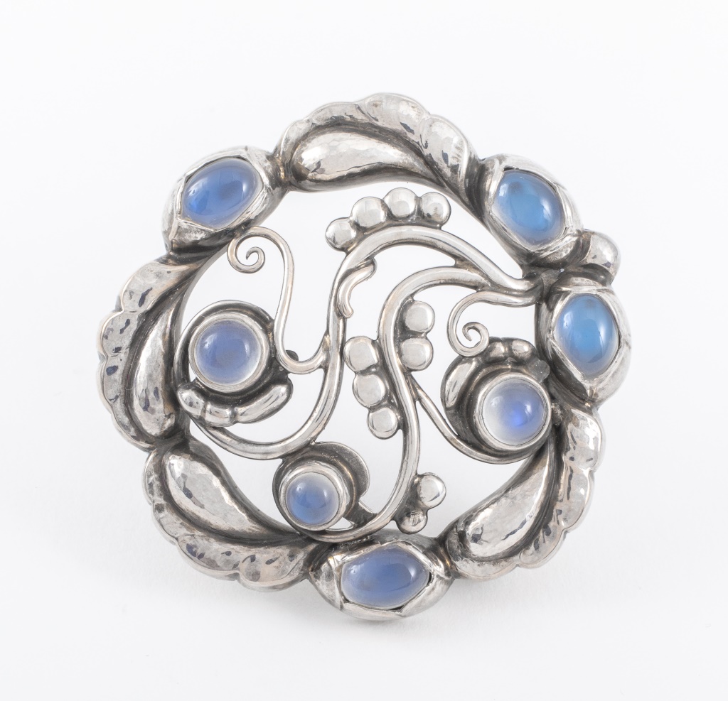 Appraisal: G JENSEN SILVER MOONSTONE MOONLIGHT BLOSSOM PIN Georg Jensen Danish