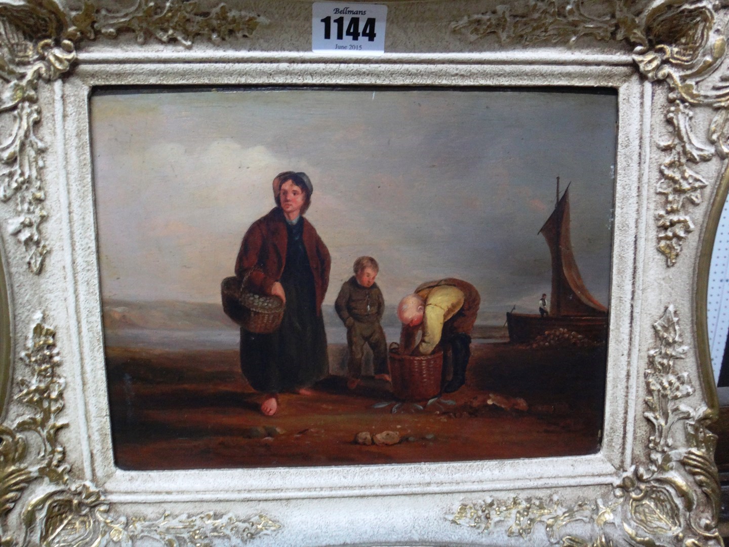 Appraisal: Follower of William Kidd Figures on the shore oil on