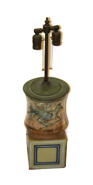 Appraisal: A Henry Varnum Poor ceramic and painted wood lamp circa