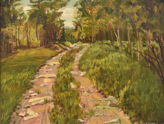 Appraisal: Framed oil on canvas board painting Road Through the Woods