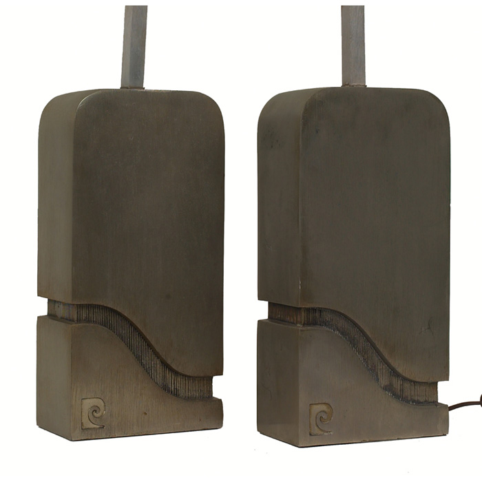 Appraisal: Pierre Cardin table lamps pair France c brushed and patinated