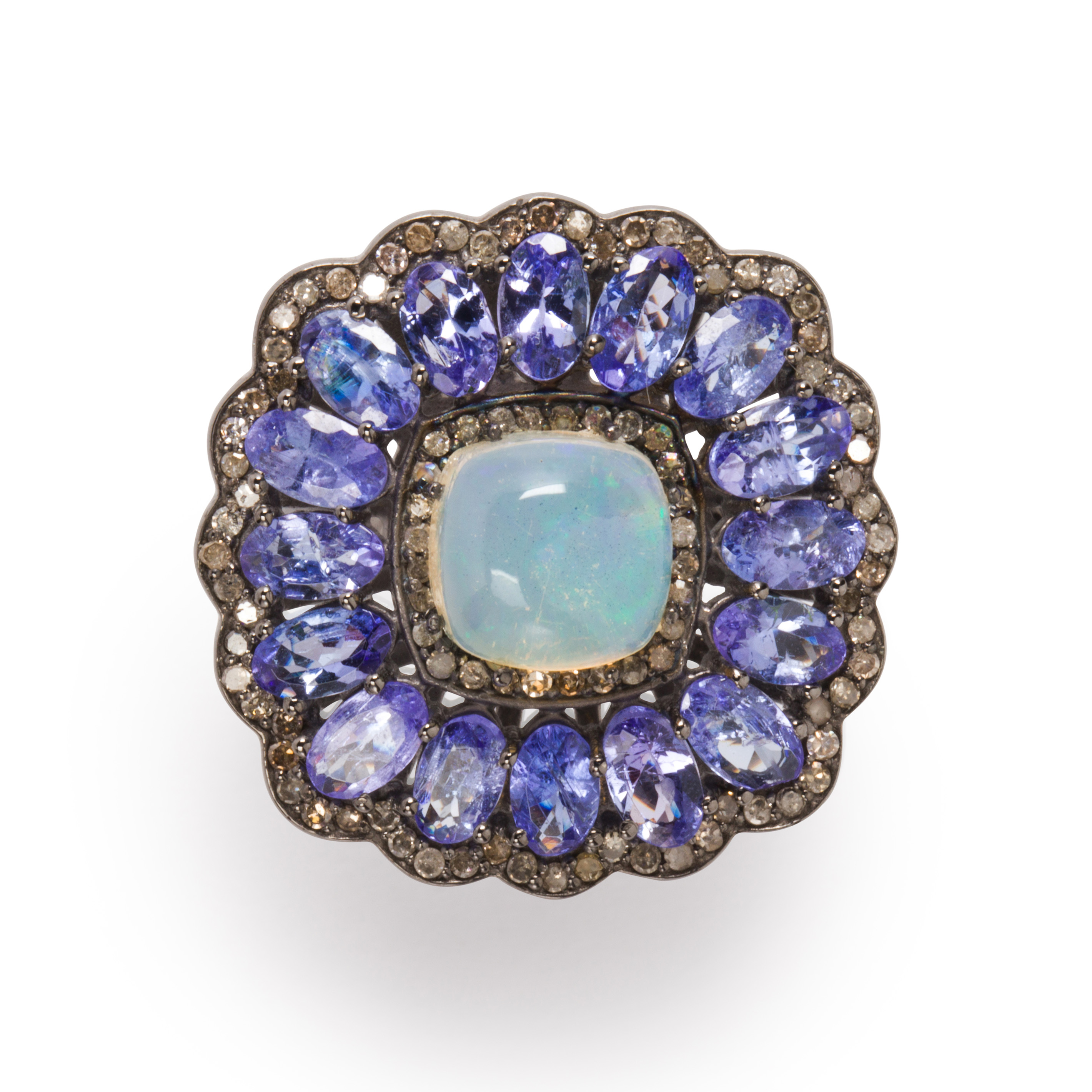 Appraisal: AN OPAL TANZANITE AND DIAMOND RING An opal tanzanite and