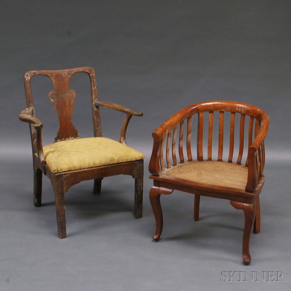 Appraisal: English Queen Anne Armchair and a Barrel-back Chair the walnut