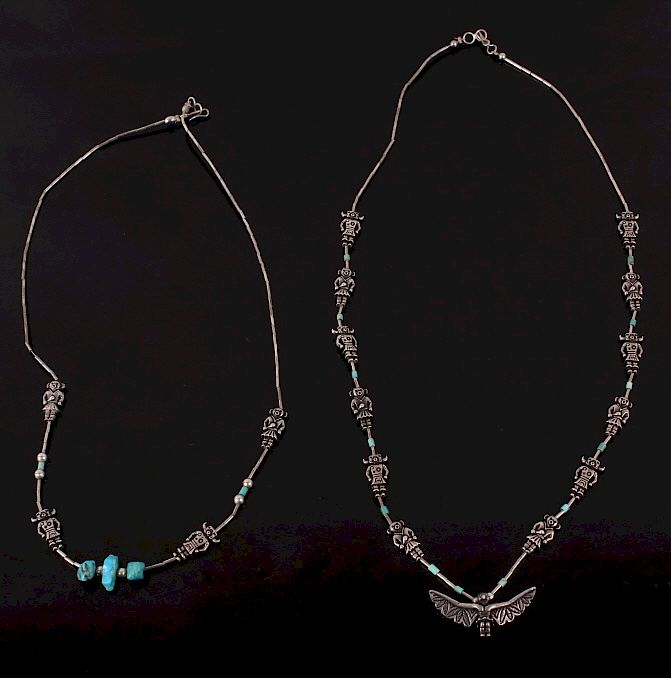 Appraisal: Zuni Native American Sterling Fetish Necklaces For your consideration is