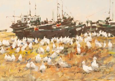 Appraisal: Valerie Batchelor born Hastings Beach with fishing boats and seagulls