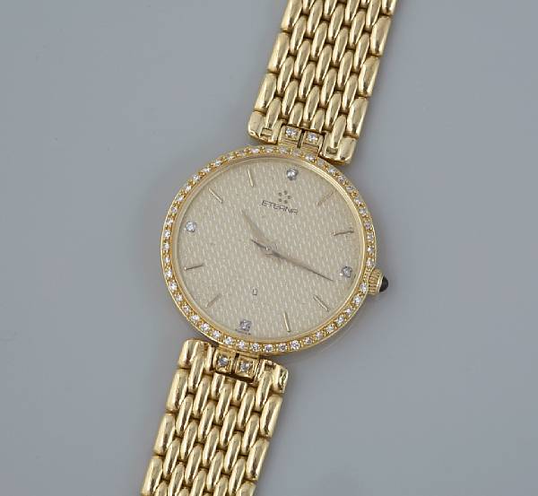 Appraisal: A diamond and k gold bracelet wristwatch Eterna quartz movement