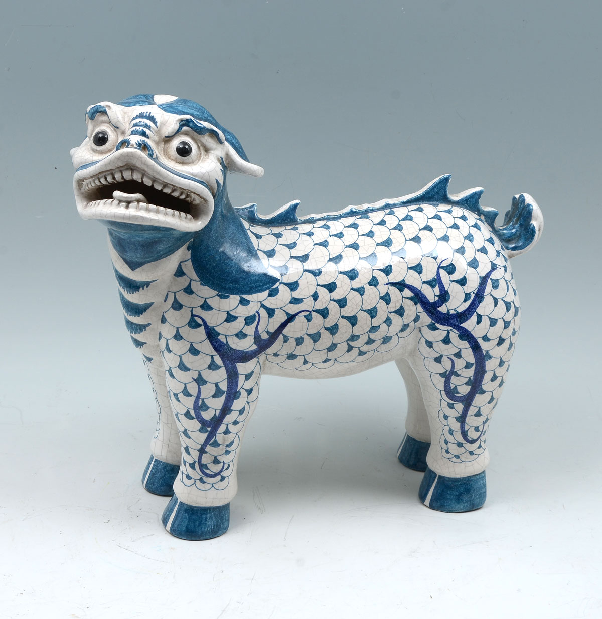 Appraisal: CHINESE BLUE WHITE PORCELAIN FOO DOG Large Chinese Foo Dog