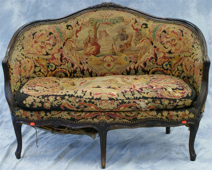 Appraisal: French Louis XV style settee with petitpoint and needlepoint upholstery