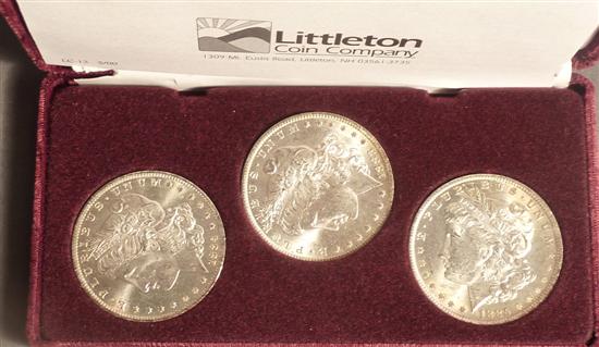 Appraisal: Three Morgan silver dollars - New Orleans Dollar Collection Set