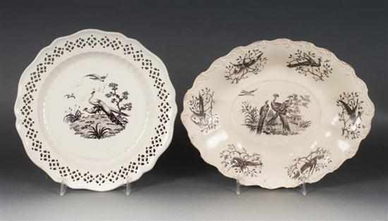 Appraisal: Liverpool black transfer decorated creamware lozenge-shaped serving dish and similar