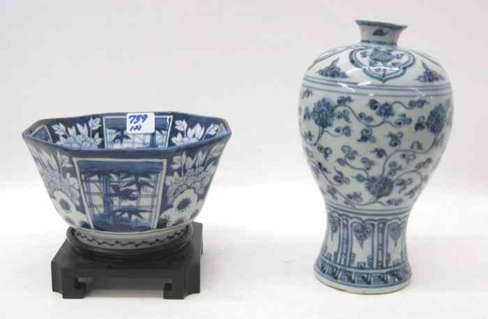 Appraisal: CHINESE PORCELAIN BLUE AND WHITE BOWL AND VASE The bowl