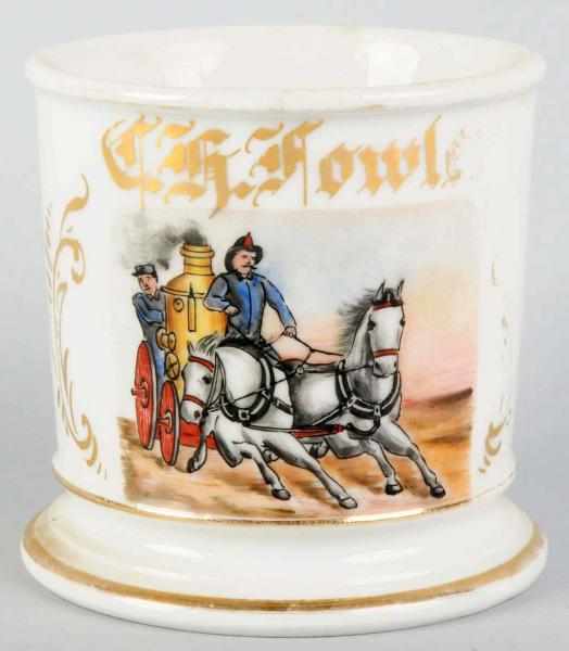 Appraisal: Horse-Drawn Fire Pumper Shaving Mug Gilt name C H Fowler