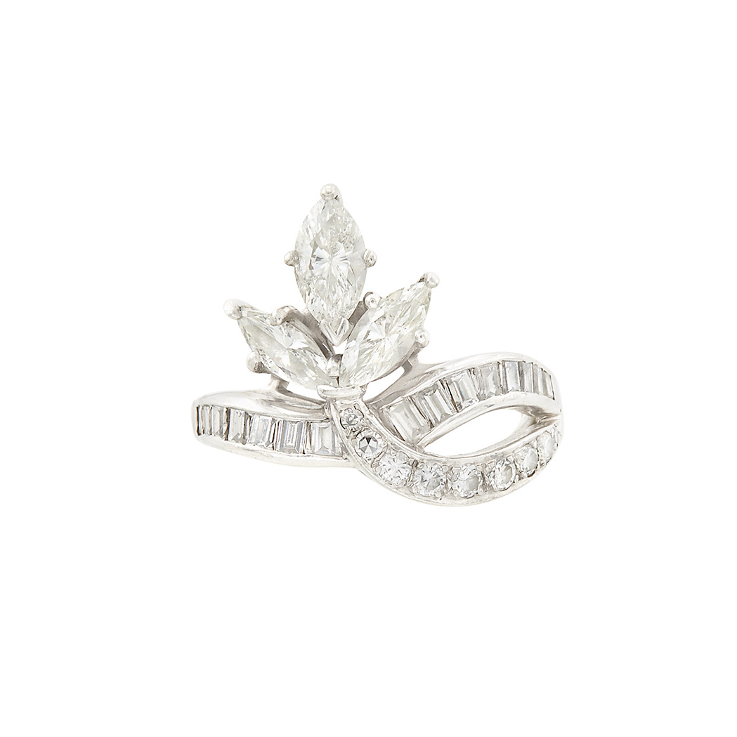 Appraisal: Platinum and Diamond Ring marquise-shaped diamonds ap ct baguette round