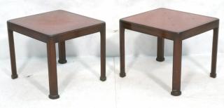 Appraisal: Pr CHARAK Handmade Leather Top Side Tables Toole Pr CHARAK