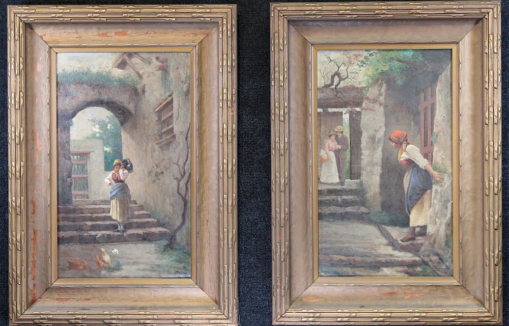 Appraisal: Gaetano Capone - Courtyard Scene Pair Pair of Gaetano Capone