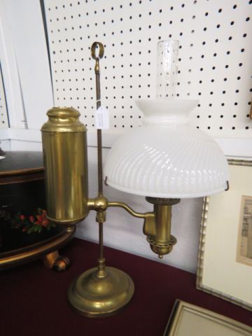 Appraisal: Brass Student Lamp milk glass swirling shade tall