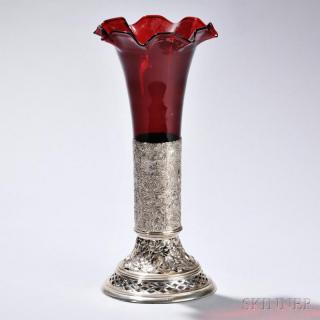 Appraisal: German Silver and Ruby Glass Vase late th early th