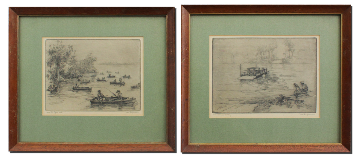 Appraisal: HAGERMAN Kent American - Etchings ''Suwannee Ferry'' Depicts a Large