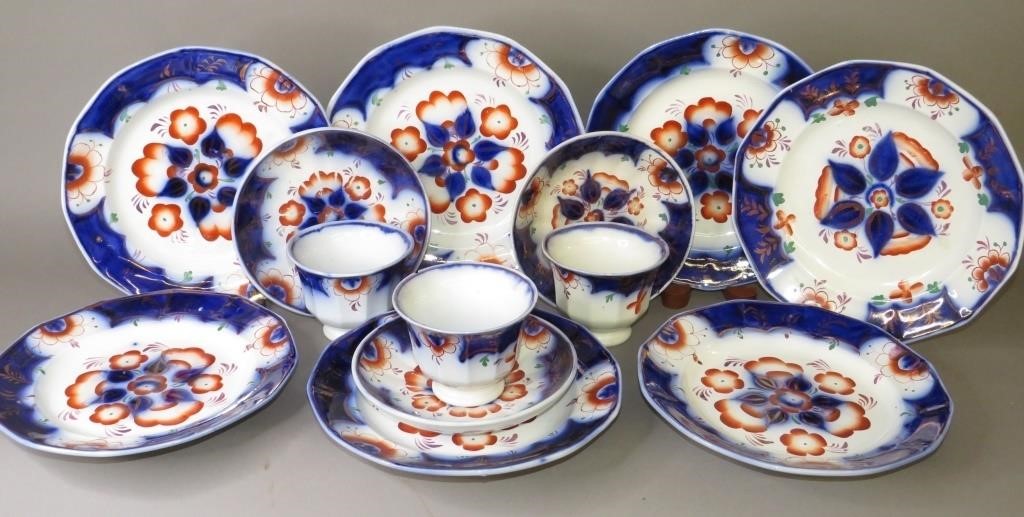 Appraisal: GROUP OF GAUDY WELSH IRONSTONE PINWHEEL PATTERNca seven twelve-edge breakfast