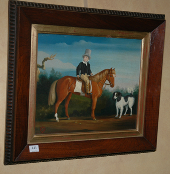 Appraisal: BRITISH SCHOOL Equestrian Portrait Oil on board Monogramed F H