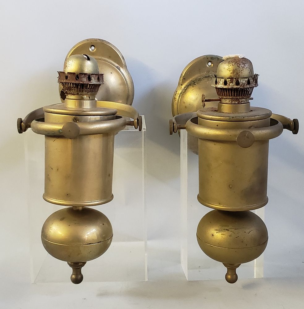 Appraisal: Pair of th Century Brass Gimbaled Kerosene Lamps Pair of