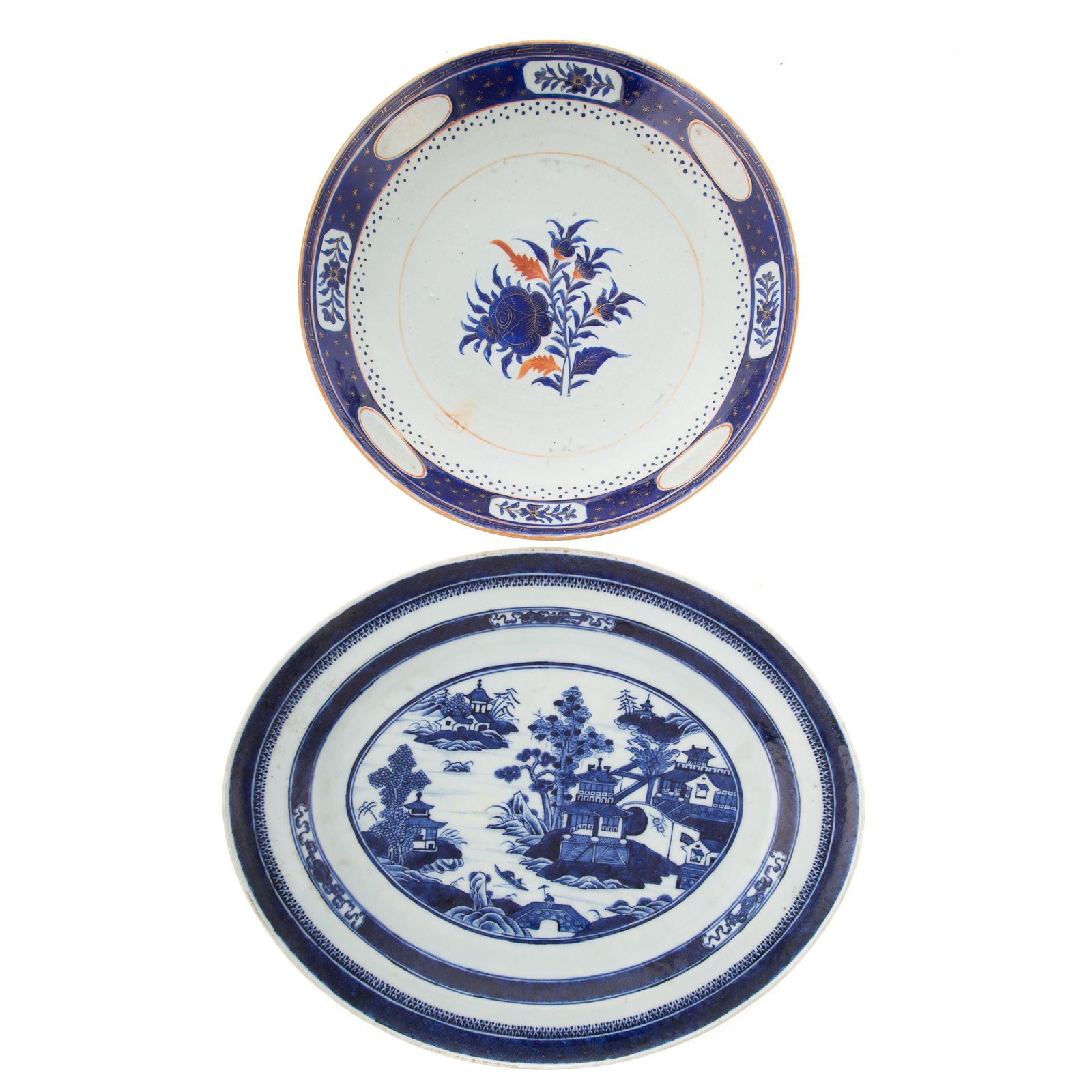 Appraisal: CHINESE EXPORT PLATTER BOWL Includes Nanking blue white oval platter