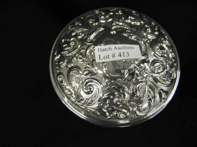 Appraisal: Sterling Silver Crystal Powder Jar fancy top mirror inside diameter