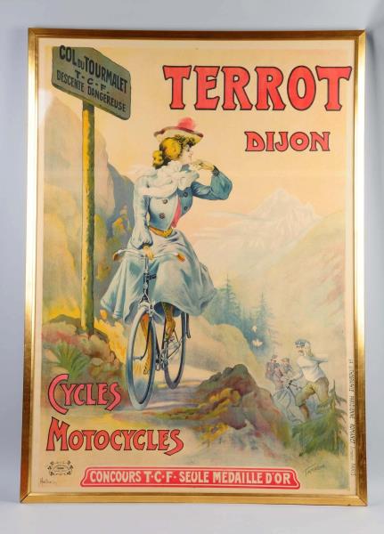 Appraisal: Terrot Dijon Bicycle Motorcycle Ad Poster This Terrot advertising depicts