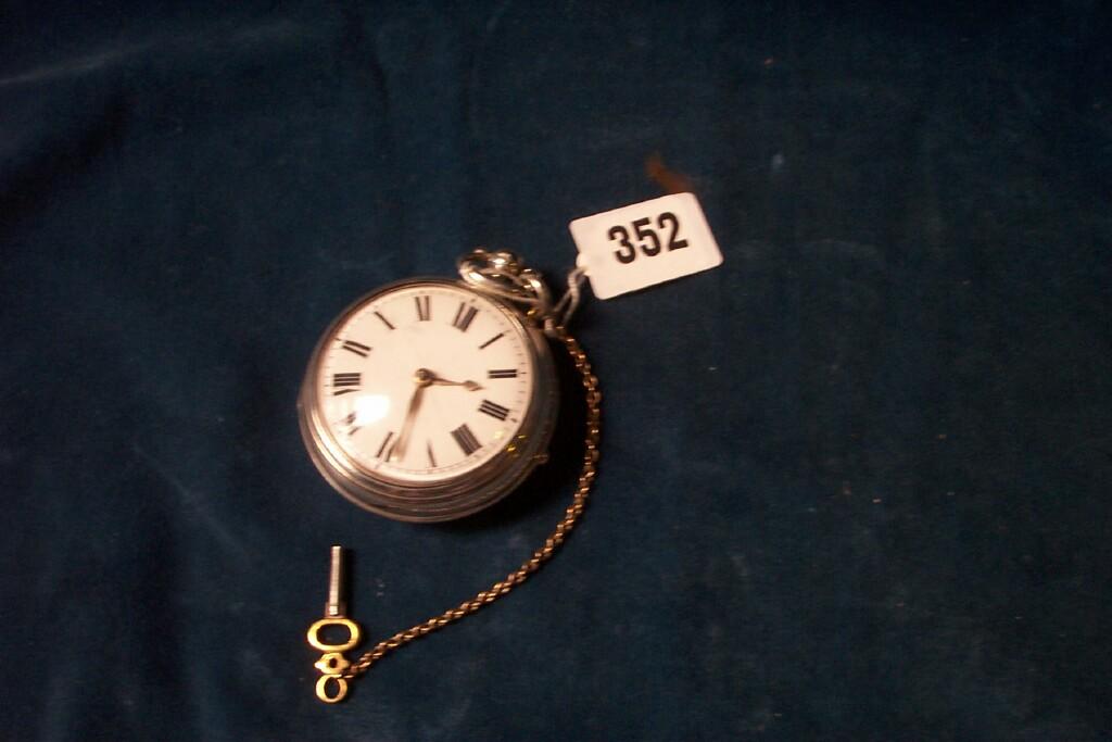 Appraisal: A silver pair cased pocket watch with enamel dial fusee's