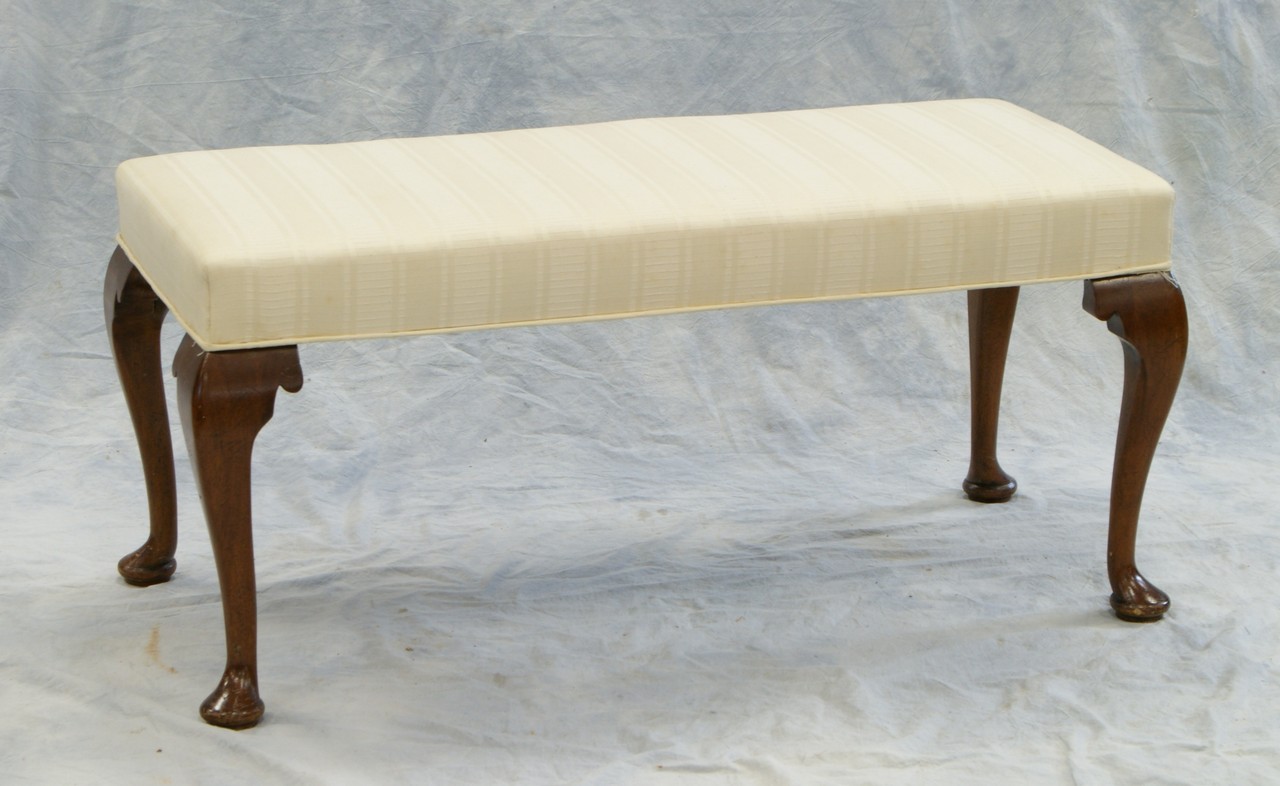 Appraisal: Queen Anne style window bench with gold beige striped upholstery