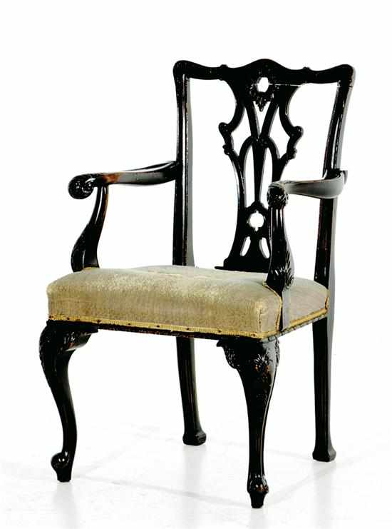 Appraisal: Chippendale style mahogany armchair early th century vertical stiles supporting