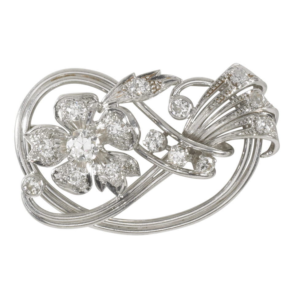 Appraisal: Platinum Brooch set with brilliant and European cut diamonds approx