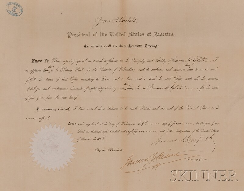 Appraisal: Garfield James - Signed document one page June th appointment