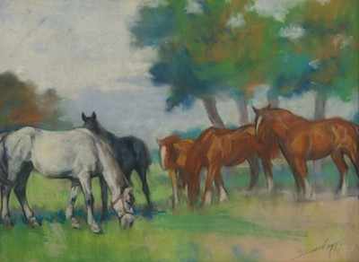 Appraisal: Sandor Vago Hungarian American - Landscape with horses Pastel on