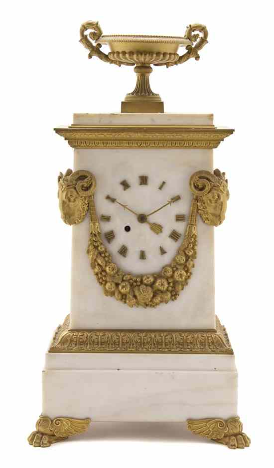 Appraisal: A Neoclassical Alabaster and Gilt Bronze Mantel Clock the rectangular