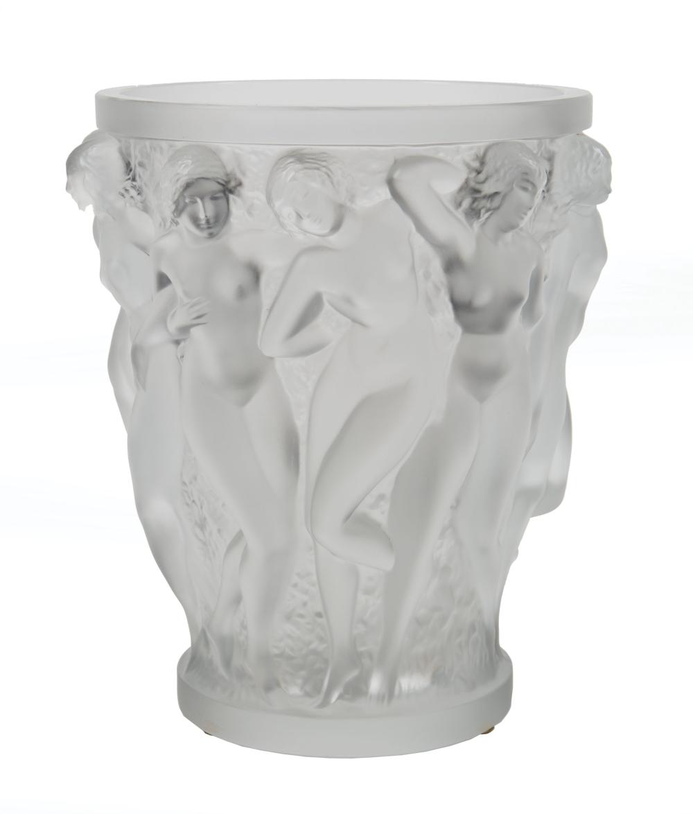 Appraisal: Lalique Frosted and Molded Glass Bacchantes Vase c signed Lalique