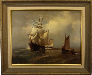 Appraisal: Marshall Johnson Jr - Painting of vessels sailing through the