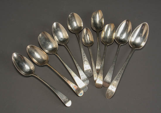 Appraisal: Ten George III Silver Spoons Old English Pattern Various Makers